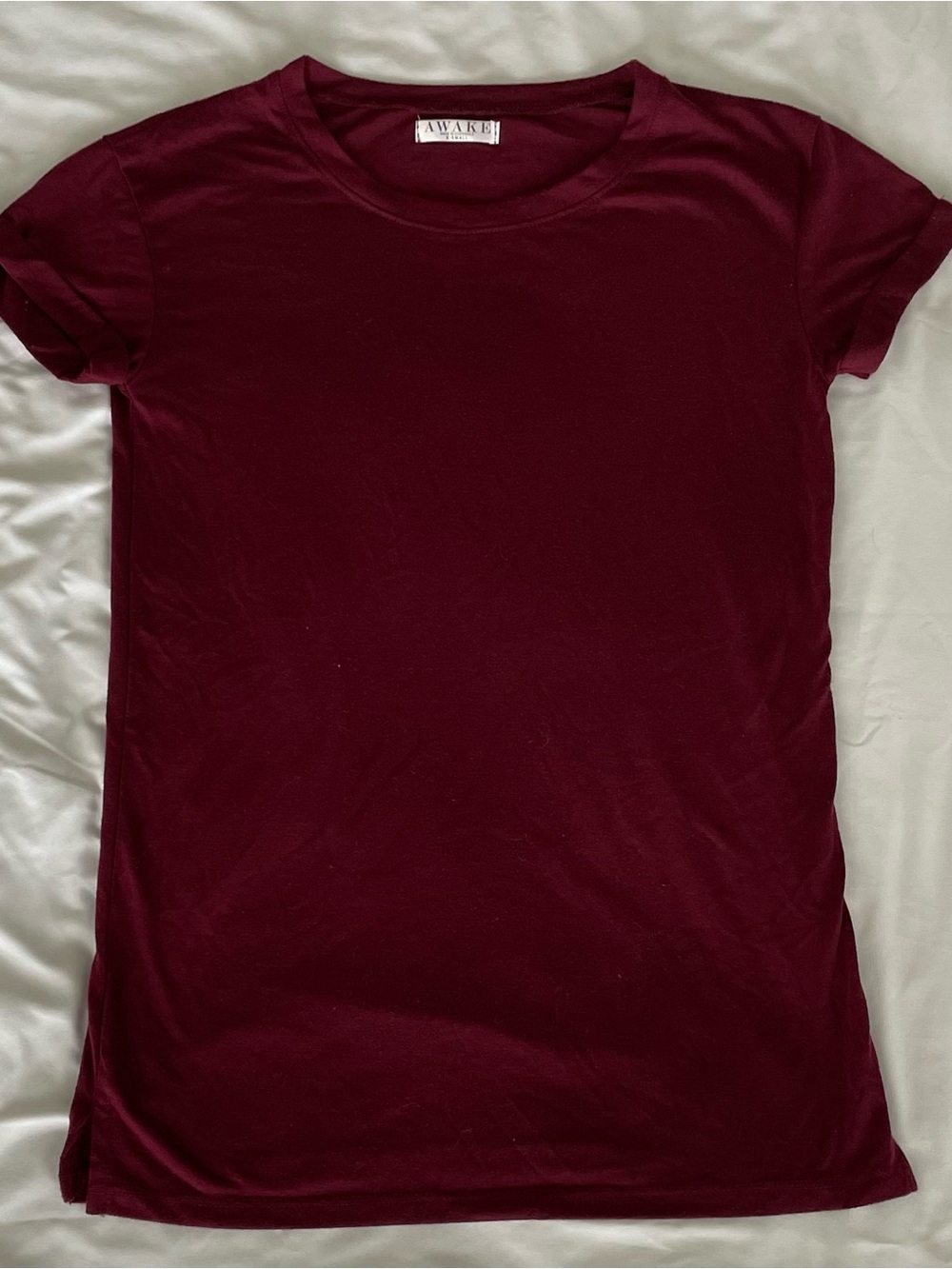Awake XS Deep Burgundy Short Sleeve Crewneck Tee lightly worn